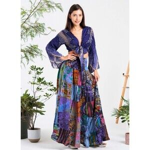Boho Handmade Patchwork Maxi Skirt 28” Hippie Gypsy Summer Retro Psychedelic